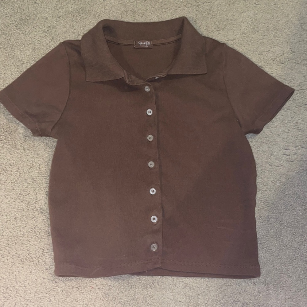 Brandy Melville brown button up collared crop